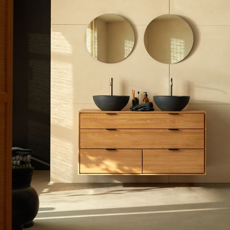 Meuble de salle de bain en chêne massif 120 cm Senson (1/5)