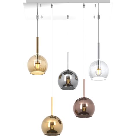 Lampadario Rettangolare Contemp Future Metallo Cromo Vetro Multicolor 5 Luci E27