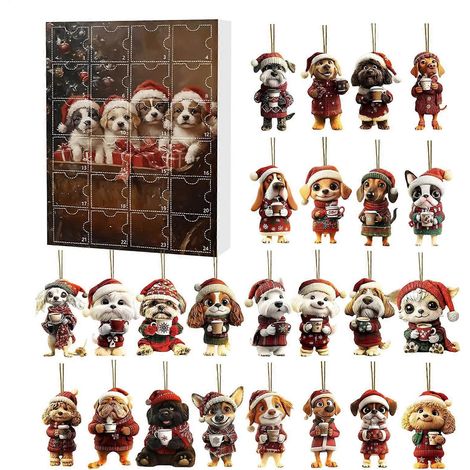 Calendrier de l'Avent de Noël en acrylique 2D avec breloque chiot - Décoration de 24 jours - Ornement de chien de dessin animé - Calendrier de l'Avent pour sapin de Noël - A (1/5)
