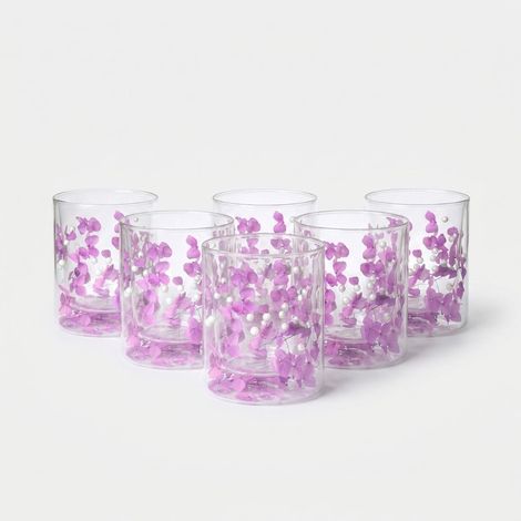 Lot de 6 verres en verre décorés Flowers Pearls - Lilas (1/3)