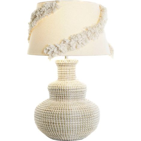 Lampe de salon tressée pour ambiance cocooning - Blanc lin à motif jonc de mer (1/5)