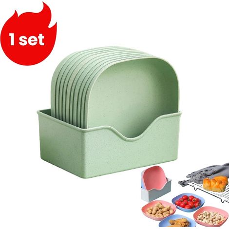 Ensemble de vaisselle avec petites assiettes et support de rangement pour servir desserts et collations vert (1/5)