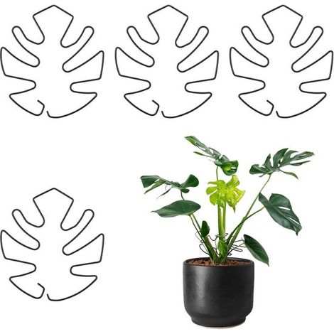 Lot de 4 supports pour Monstera, tuteurs pour plantes en pot, supports de tiges, stabilisateurs métalliques pour Monstera, clips de support, noirs (1/5)