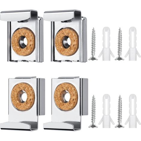 Lot de 4 fixations de miroir sans cadre, supports de miroir avec chevilles et vis, fixations murales à ressort pour miroir de salle de bains et toilettes (1/5)