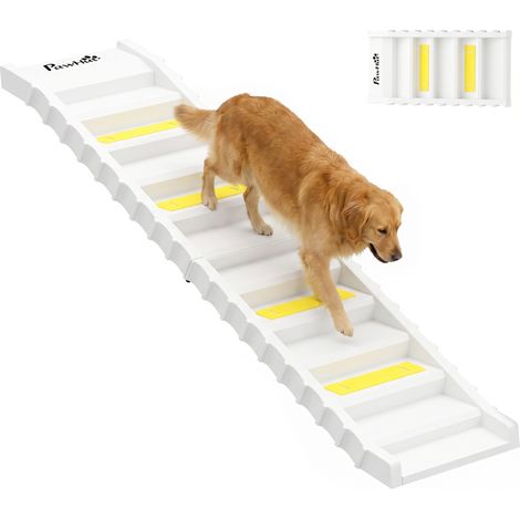 Rampe d'accès pour chien pliable à 10 marches pour voiture, avec bandes et pieds antidérapants, blanche