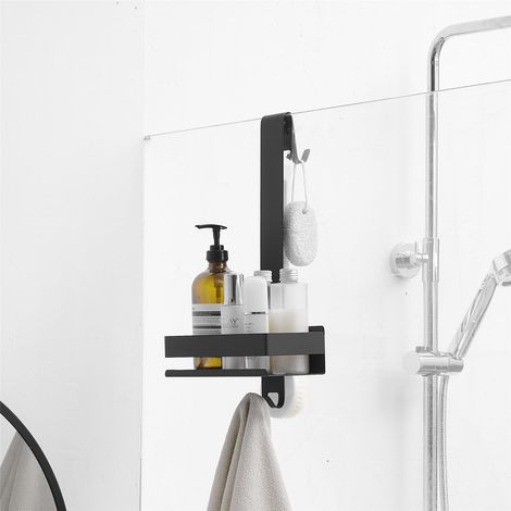 Étagère de douche sans perçage - Noir - À suspendre - Panier de douche pour porte de douche - Support de shampoing en acier inoxydable pour douche (1/5)