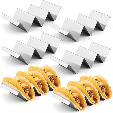 6 Supports à tacos, Acier inoxydable, 21,5cm, Plateau vertical, Poignées, Four et lave-vaisselle (1/5)