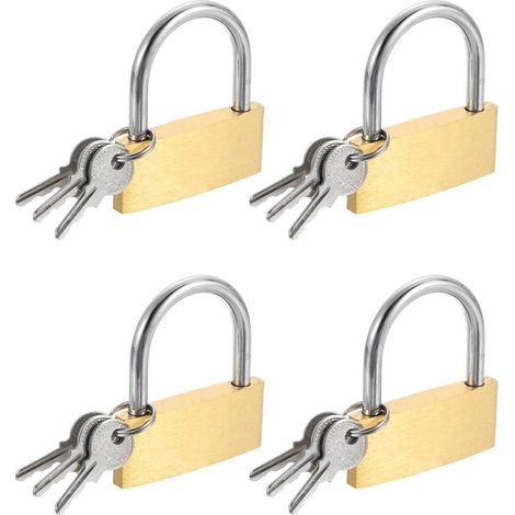 4x Messing Vorhängeschloss 52mm mit Schlüssel, wasserdicht, rostfrei, kurzbügelig