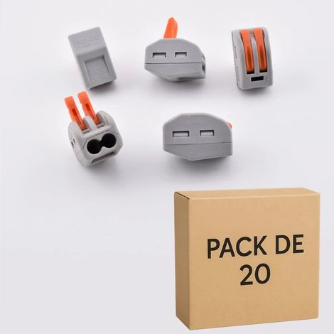 Alternative WAGO 222-412 – Pack 20 bornes à levier PCT-212 – 2 contacts – 32A