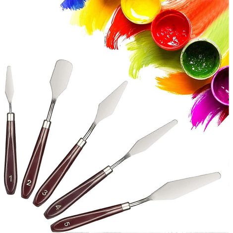 Ensemble de 5 spatules pour peinture à l'huile, couteau à palette, racleur en acier inoxydable pour mélanger les couleurs, outils d'art (1/4)