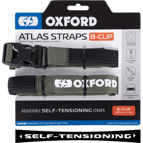 Attaches de ceinture Oxford Atlas B-clip 26 mm x 2 m, lot de 2 pièces, couleur verte (kaki).