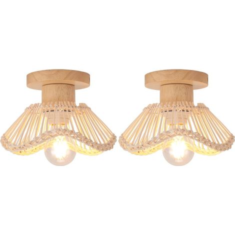 Plafonnier moderne en rotin tressé – Abat-jour 22cm – Douille E27 – Lumière douce et chaleureuse pour intérieur – (1/5)