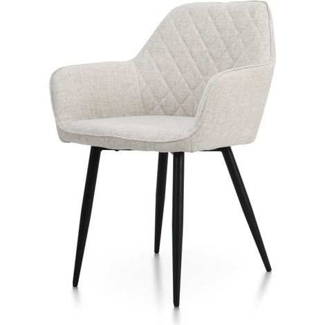 Chaise contemporaine en tissu beige avec dossier matelassé et pieds en métal noir – Confort et design moderne (1/5)