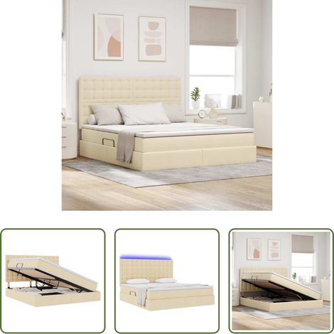vidaXL Stauraum unter Bett - Bett mit Stauraum und LED mit LED Creme 180 x 200 cm Polyester (1/5)