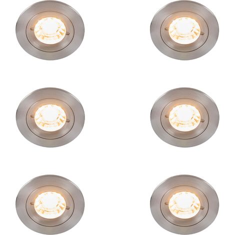 Set of 6 Modern Recessed Spotlights Steel Round IP44 - Xena (1/5)