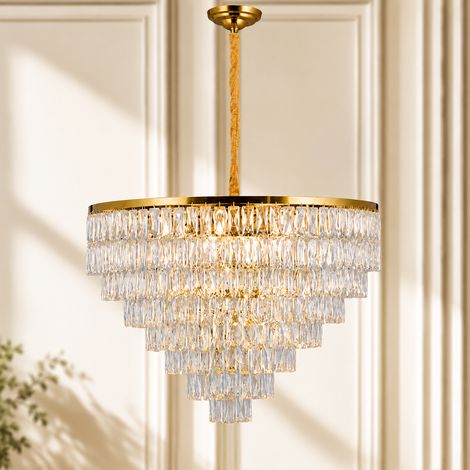 LUSSOCRAFT Lustre en cristal de luxe – Métal, 3 couleurs d'éclairage dimmables, 11 lampes douille E14, Ø73.3 cm, pour chambre et couloir