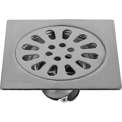 Bonde de sol carrée en acier inoxydable anti-odeurs pour salle de bain, avec clapet anti-retour et siphon de douche. (1/5)