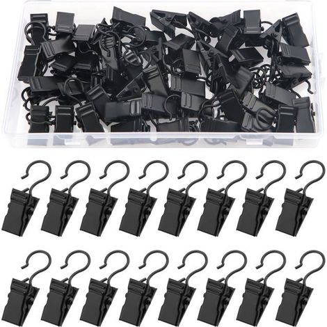 50pcs Pinces à Rideaux en Métal, Clips de Rideaux, Pince Rideaux Decoration Crochets de Suspension, Décoration de la Maison, Noir (1/5)