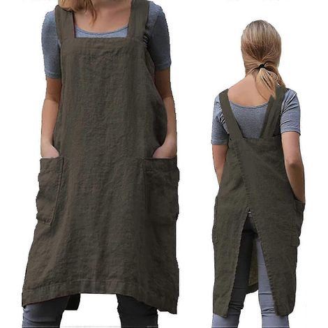 Tablier de jardinage pour femme, tablier croisé dans le dos avec poches, tablier japonais pour le travail, le jardinage, la cuisine, la peinture et la pâtisserie (1/5)