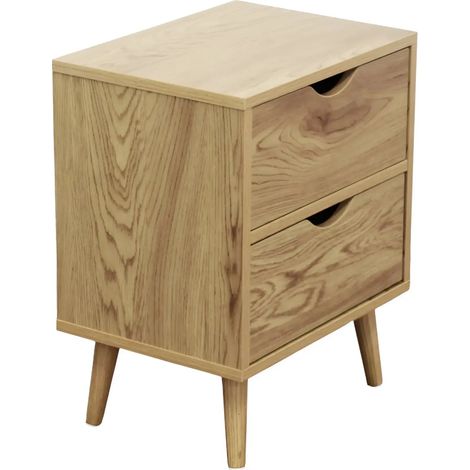 Comodino 2 Cassetti Gambe in Legno Naturale Moderno Camera da Letto