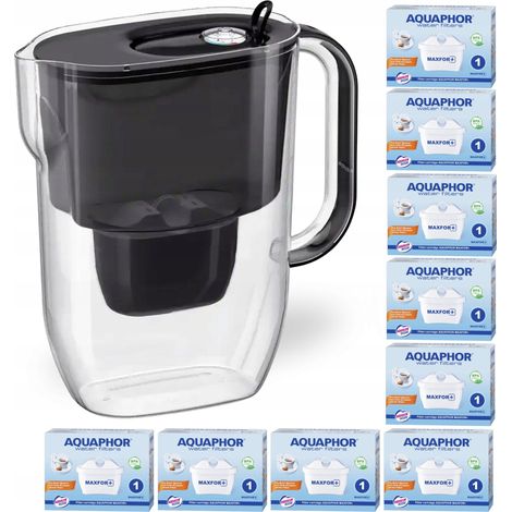 Jarra filtrante de agua Aquaphor Fresh de 3,2 L, color negro, con 10 cartuchos Maxfor+.