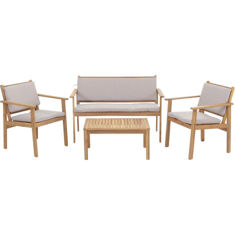 [JAMAIS UTILISÉ] Ensemble de jardin HHG-946, Lounge-Set Banc Fauteuil Table, Bois Acacia MVG Tissu/Textile (180g/m²), Coussin gris (1/5)