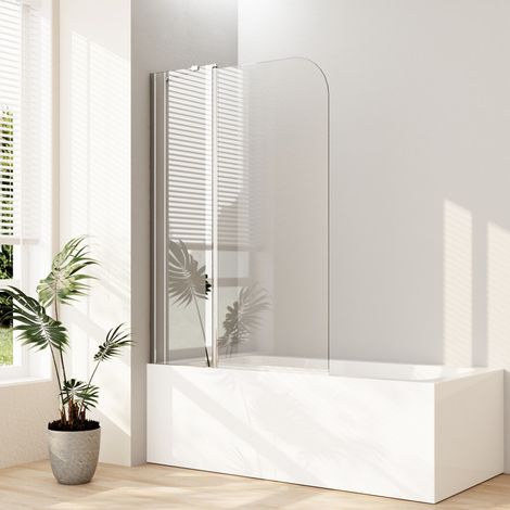 Duschwand für Badewanne 90x140cm 2-teilig Faltbar mit festem Segment Badewannenaufsatz, Glas Duschabtrennung Badewannenwand 6mm EGS Sicherheitsglas (1/5)