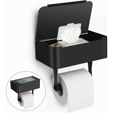 Toilettenpapierhalter mit Ablage, Wandmontage aus Edelstahl SUS304/Klebe-Toilettenpapierhalter, Spender für Einwegtücher zur Aufbewahrung von Badezimmertüchern (1/5)
