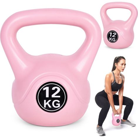 Kettlebell 12 kg per esercizi, manubri, palla pesi, carico fitness, rosa, ModernHome (1/5)