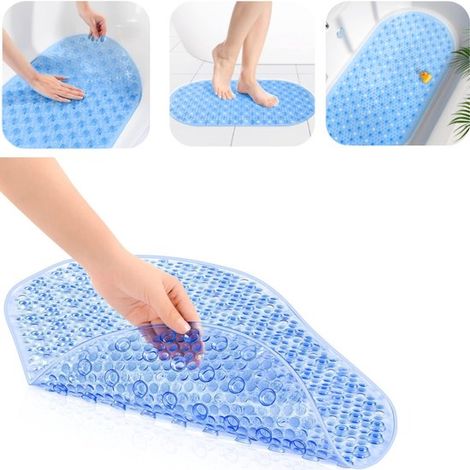 Tapis de bain antidérapant 39 x 69 cm - tapis de douche à ventouses, bleu (1/5)