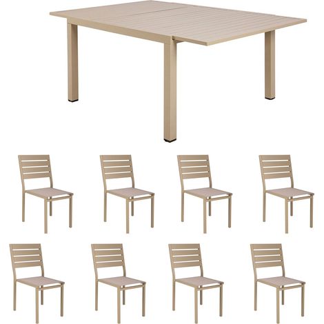 Ensemble table de jardin carrée 120/180cm + 8 chaises crème