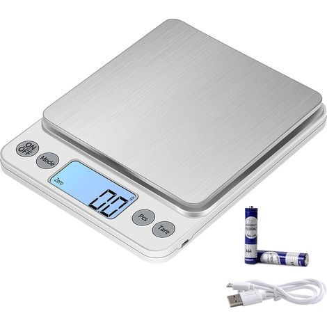 Taille Extra Large Balance de Alimentaire 3kg/0.1g Rechargeable par USB Numérique Balance de Cuisine,PréCision Balance Électronique Plateaux de Table de pesée en Acier Inoxydable (1/5)
