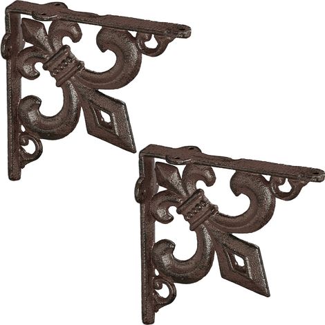 4x Staffe per Mensole, Supporti dal Design Barocco, Reggimensola Angolari per Scaffali, Stile Vintage, marrone (1/5)