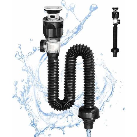 Universal Sink Drain Plug, Bathroom Sink Drain Set with P-Shaped Flexible and Extendable Hose for 1-1/4" and 1-1/2" Drain Holes. (1/4)