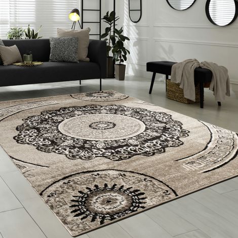 Paco Home Teppich Wohnzimmer Kurzflor Orient Design Vintage Mandala Muster Braun Beige 60x100 cm