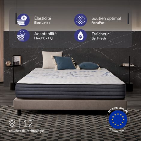 Naturalex - Matelas Perfect Sleep - 140x190 cm - Mousse mémoire de forme HR, Blue Latex, Hypoallergénique - Équilibré - 7 zones de confort - Face été/Hiver (1/5)