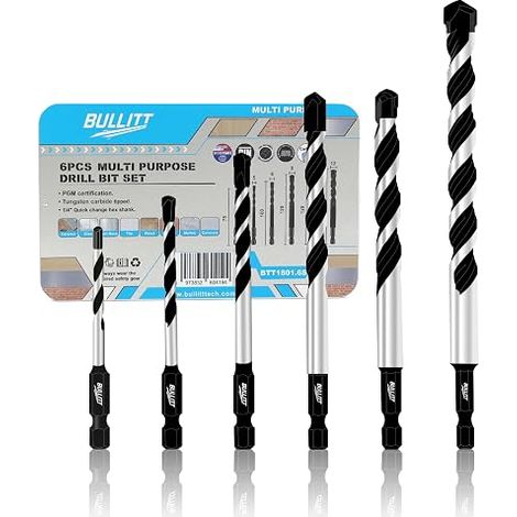 Juego de brocas multiusos de vástago hexagonal de cambio rápido BULLITT de 5 piezas con certificación PGM para porcelana, cerámica, vidrio, metales blandos, ladrillo, mármol, piedra y más, Ø6+8+10+12+ (1/5)