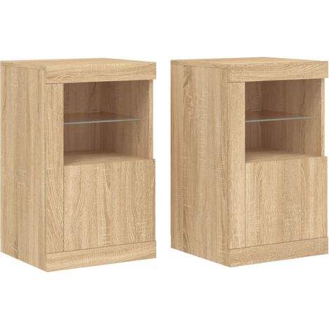 Set di 2 armadietti laterali moderni con luci LED 41 x 37 x 67 cm in legno multistrato rovere Sonoma 020049368