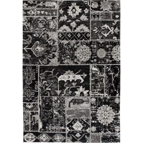 Tapis Imprimé Vintage "River" Gris & Noir 80 x 150 cm (1/4)