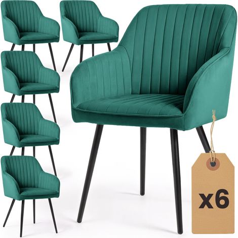 Lot de 6 Chaises en velours à surpiqûres FLORENCE Vert Bouteille pieds noirs (1/5)