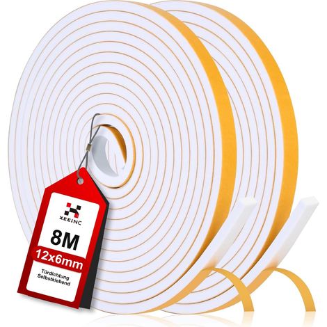 8 m Door Window Insulation Seal, 12 mm (B) x 6 mm (D) Dentry, Self-Adhesive Door Seal Strip Anti-Cold and Phonic – White (1/5)