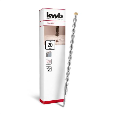 kwb SDS Plus Bohrer, SDS Plus Hammerbohrer (Ø 20 mm x 460/400 mm, mit extrem schneller Hartmetall 4X-Schneide, für armierten Beton, Stein & Mauerwerk)