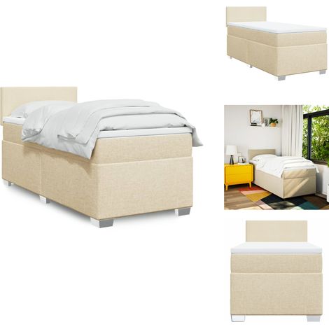 Sommier à lattes de lit avec matelas Crème 100x200 cm Tissu - Lit Double - Literie - Chambre À Coucher - Matelas À Ressorts Ensachés - Tête De Lit (1/5)