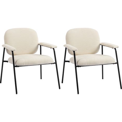 HOMCOM Set 2 Poltroncine da Salotto in Ciniglia con Schienale Sagomato, Crema (1/5)