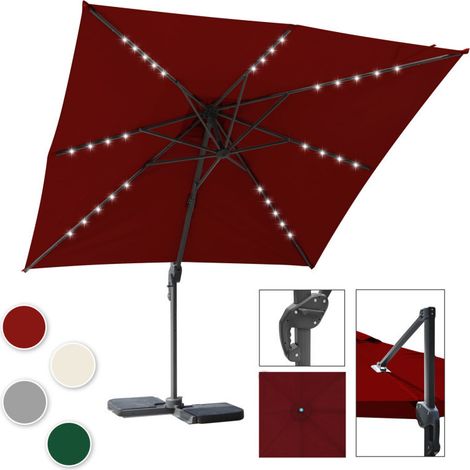 SWANEW Ombrellone offset da giardino, Ombrellone a ombrello - Alu - girevole a 360° - 3 x 3 m - con LED - Rosso (1/4)