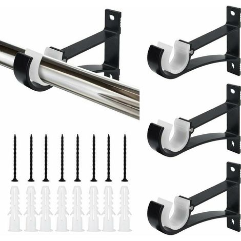 VURAHOME - Lot de 4 supports de tringle à rideaux - Support mural robuste - En métal - Avec vis et colle - Pour tringle à rideau (1/5)