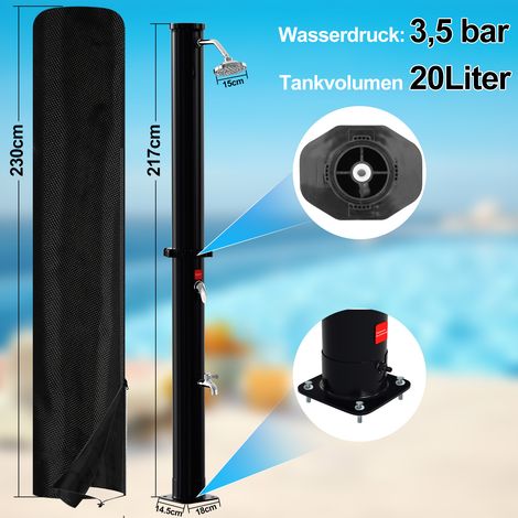 Ducha Solar De 20 Litros Sin Electricidad – Calienta Hasta 60°C En 2 H, Con Alcachofa De Mano Y Grifo, Para Jardín Y Camping