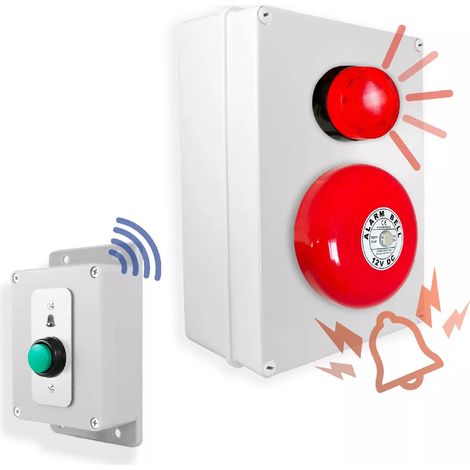 Kit sonnette entrepôt / industrielle sans fil 800m puissante avec cloche + flash & bouton résistant sur piles (P800) (1/5)