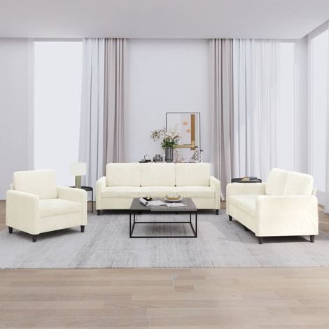 3-tlg. Sofagarnitur Creme Samt vidaXL