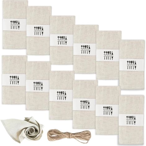 Set mit 12 wiederverwendbaren Stoffservietten, 40 x 40 cm, 100 % natürliches Leinen und Baumwolle, perfekt für Hochzeiten, Geburtstage und die Küche (beige) (1/5)